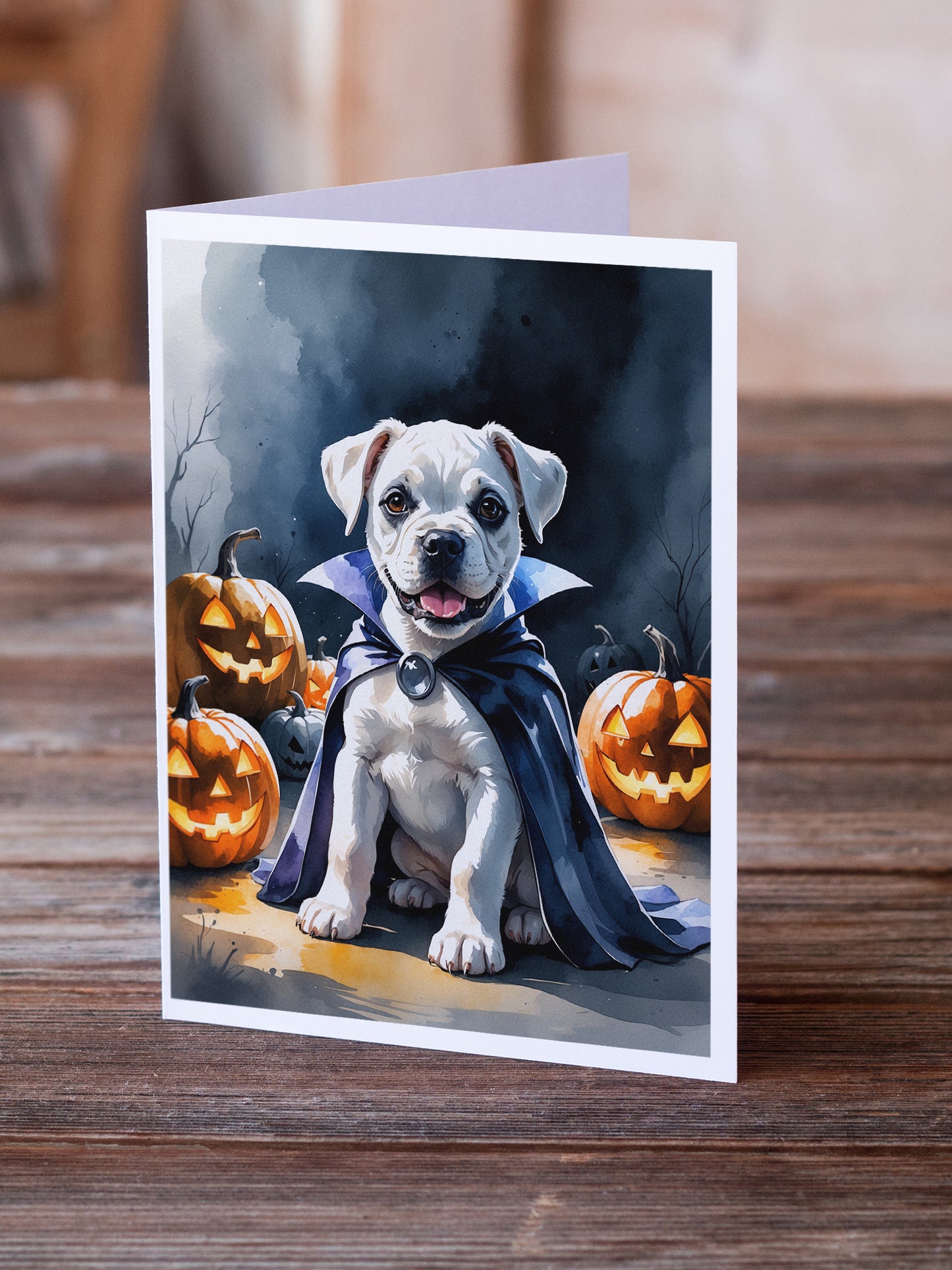 White Boxer Puppy Halloween Greeting Cards Pack of 8