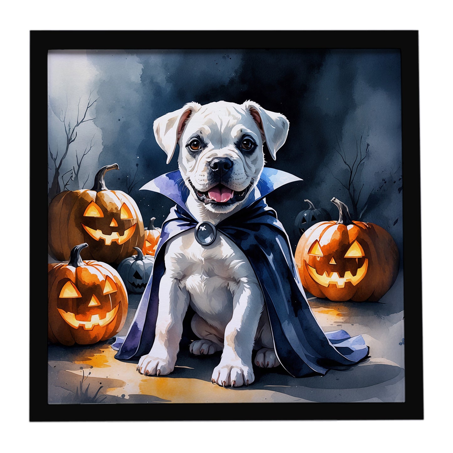 Buy this White Boxer Puppy Halloween Framed Metal Print