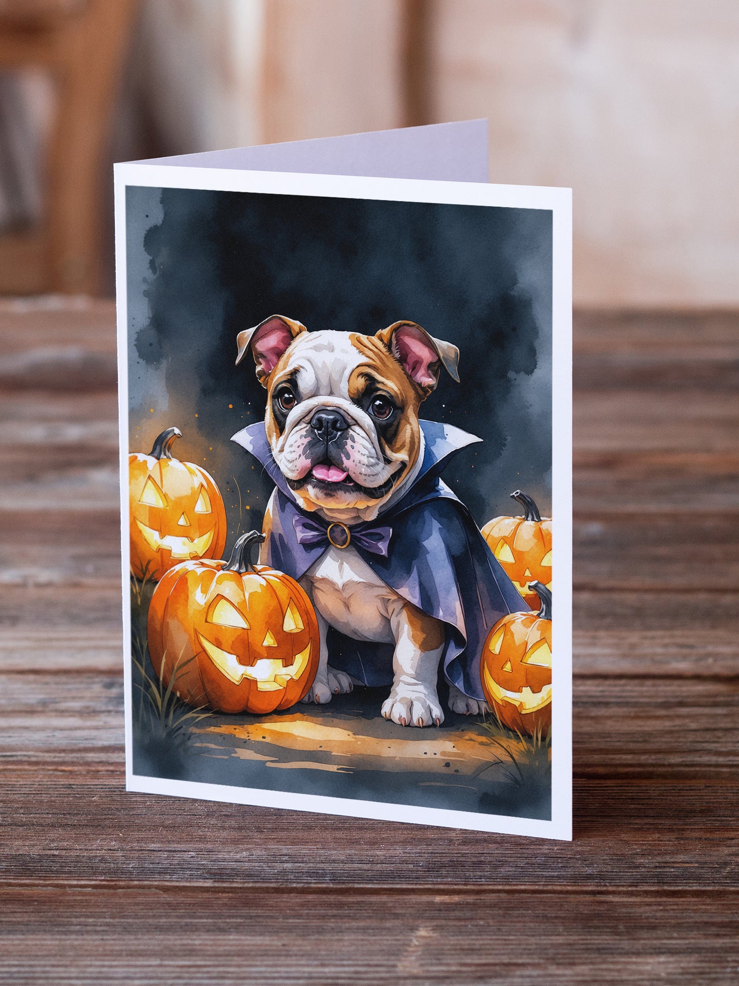 English Bulldog Puppy Halloween Greeting Cards Pack of 8