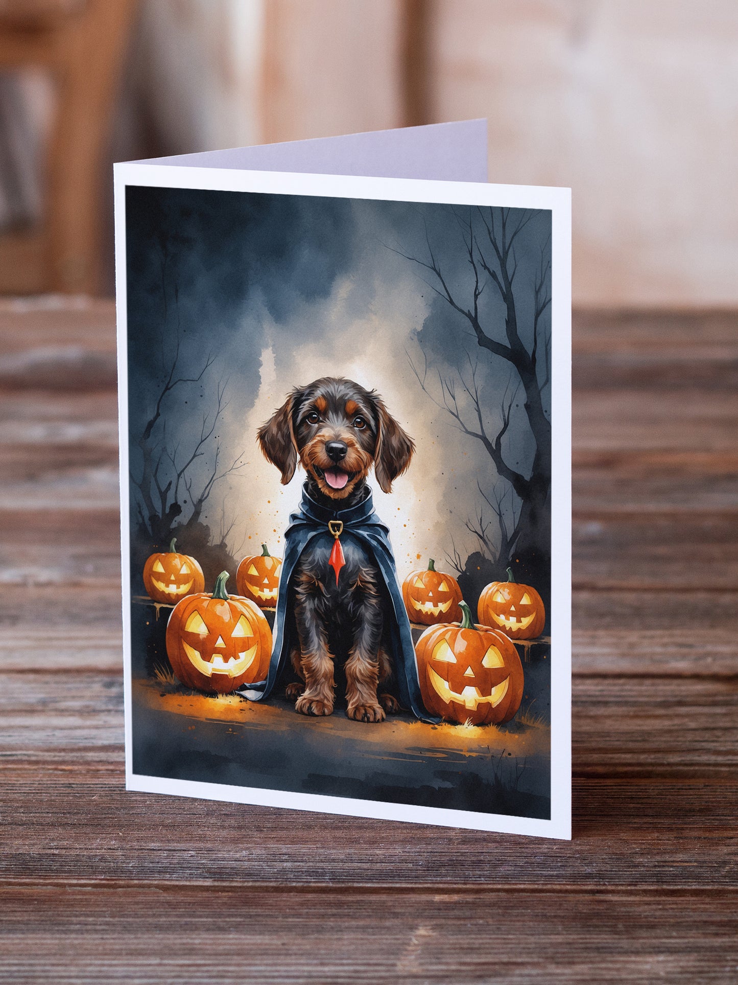 German Wirehaired Pointer Puppy Halloween Greeting Cards Pack of 8