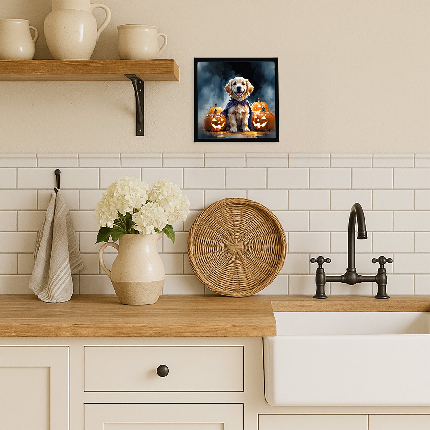 Golden Retriever Puppy Halloween Framed Metal Print