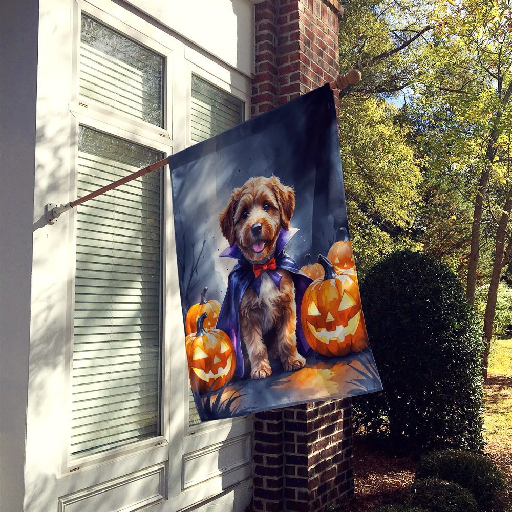 Chocolate Labradoodle Puppy Halloween House Flag