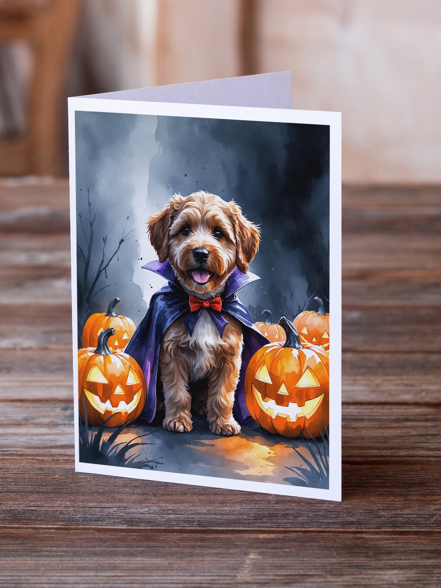 Chocolate Labradoodle Puppy Halloween Greeting Cards Pack of 8