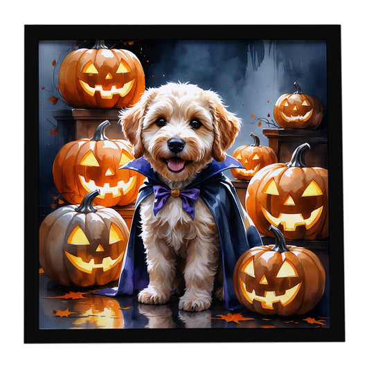Buy this Labradoodle Puppy Halloween Framed Metal Print