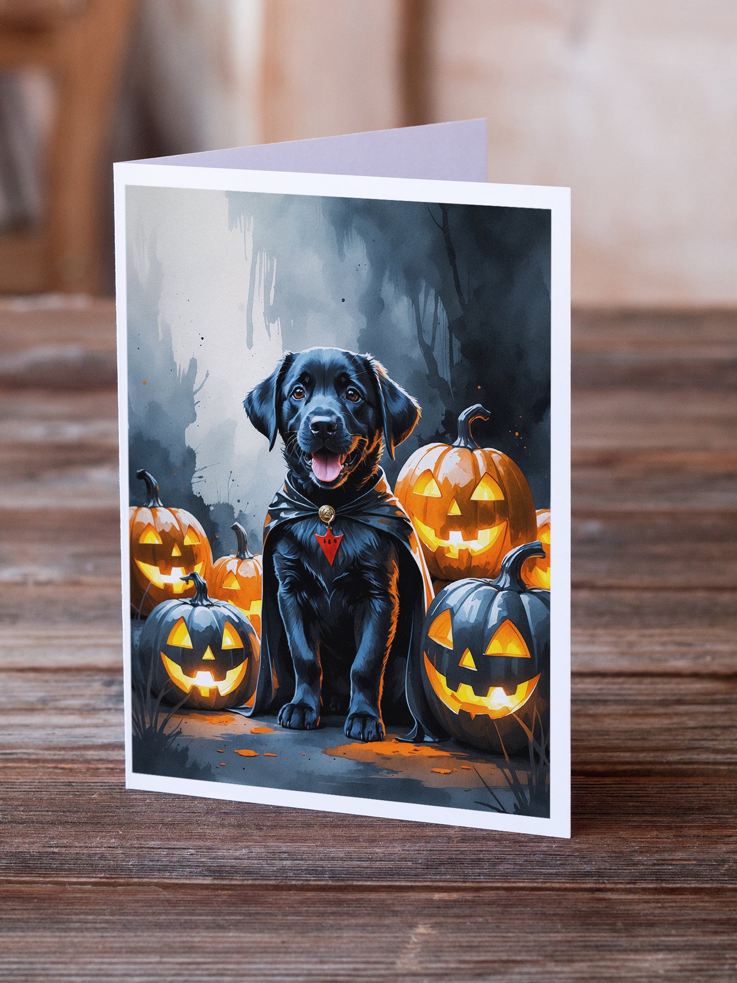 Black Labrador Retriever Puppy Halloween Greeting Cards Pack of 8