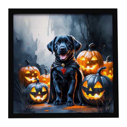 Buy this Black Labrador Retriever Puppy Halloween Framed Metal Print