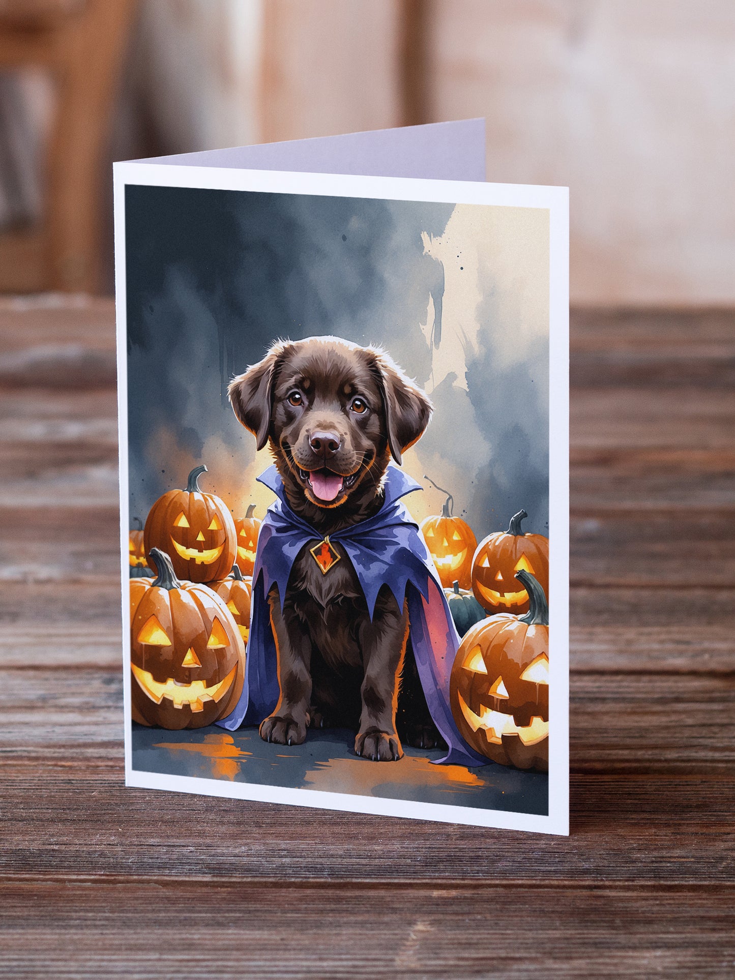 Chocolate Labrador Retriever Puppy Halloween Greeting Cards Pack of 8