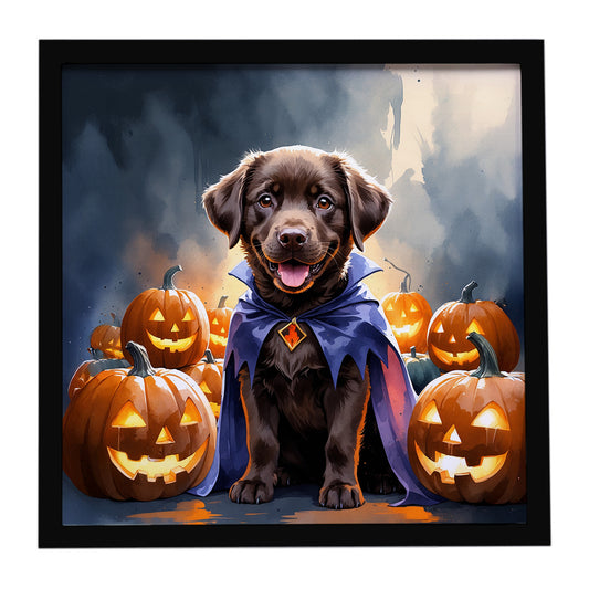 Buy this Chocolate Labrador Retriever Puppy Halloween Framed Metal Print