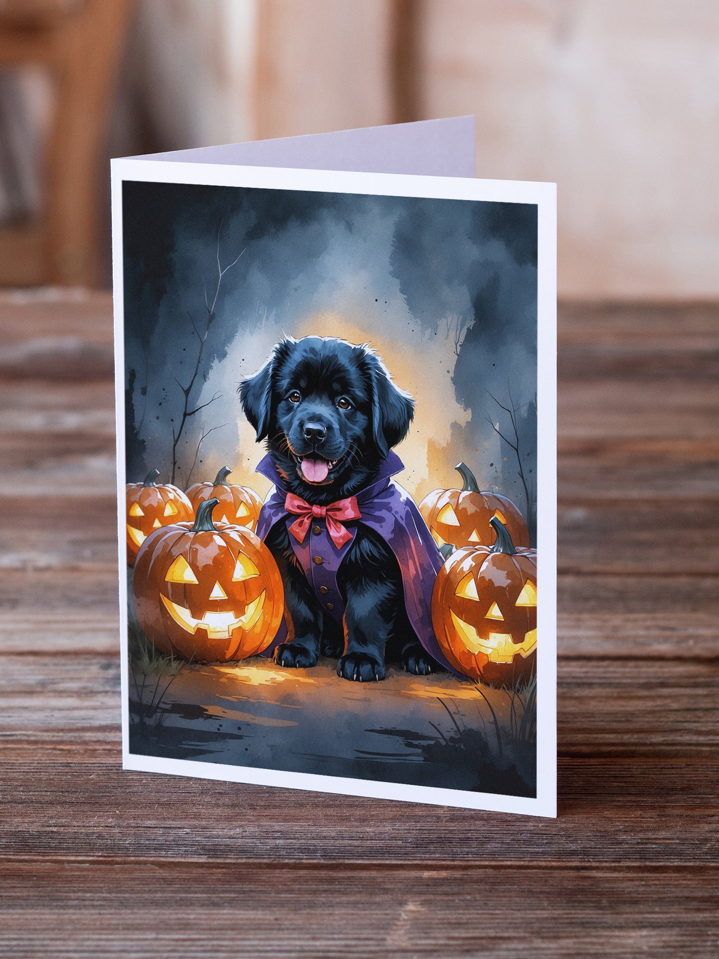 Black Newfoundland Puppy Halloween Greeting Cards Pack of 8
