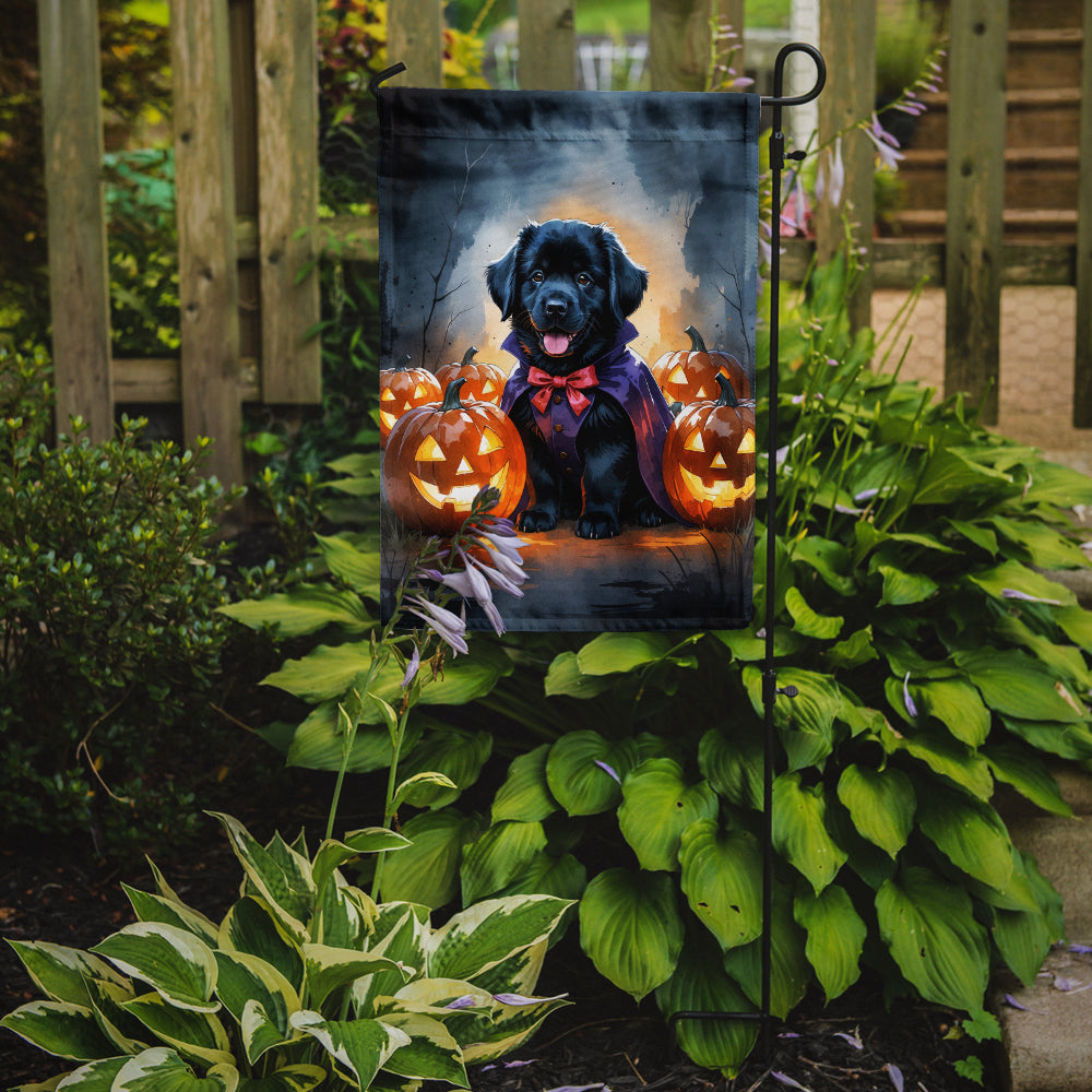 Black Newfoundland Puppy Halloween Garden Flag