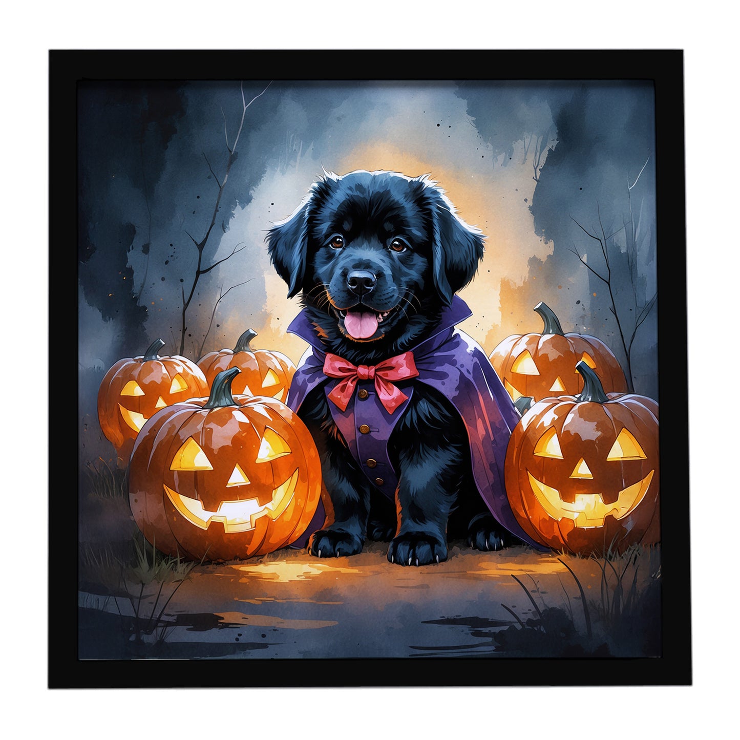 Buy this Black Newfoundland Puppy Halloween Framed Metal Print