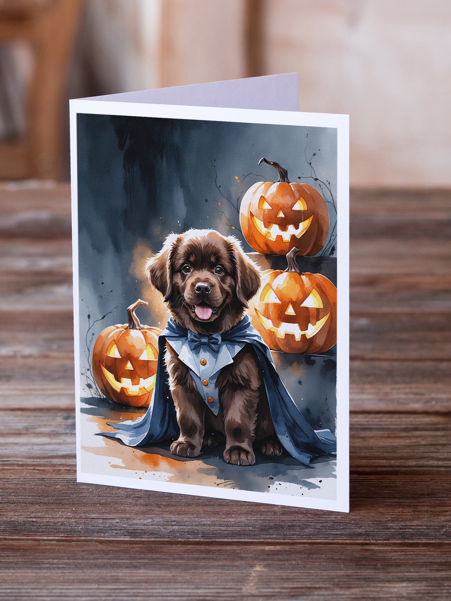 Chocolate Newfoundland Puppy Halloween Greeting Cards Pack of 8