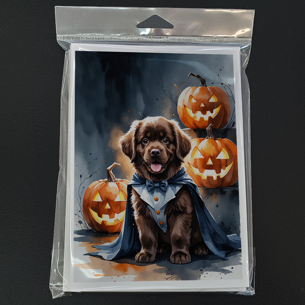 Chocolate Newfoundland Puppy Halloween Greeting Cards Pack of 8