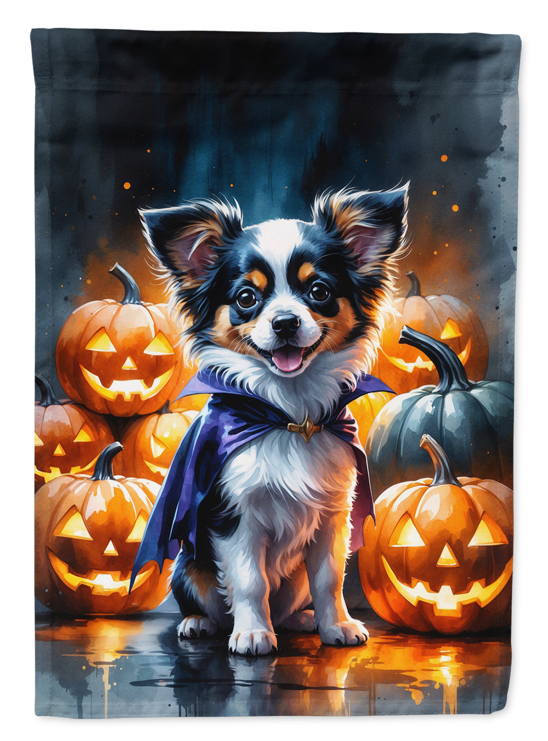 Buy this Tricolor Papillon Puppy Halloween House Flag