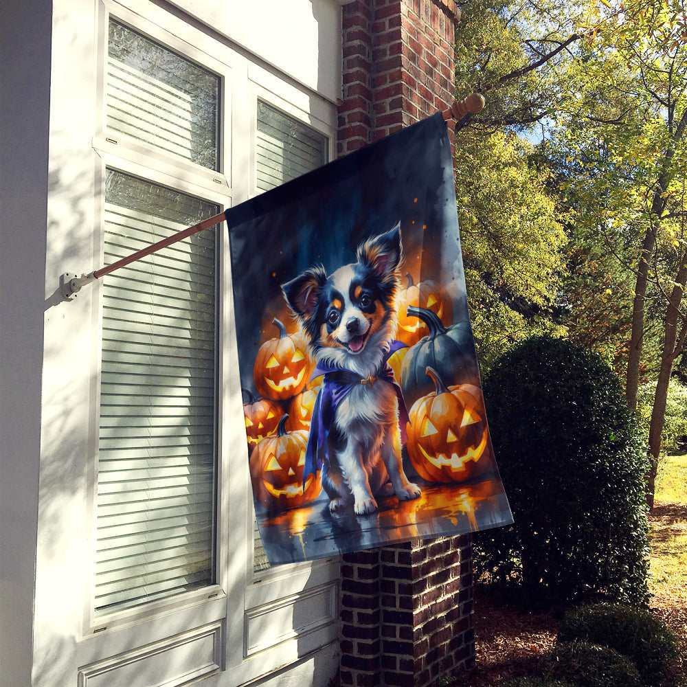 Tricolor Papillon Puppy Halloween House Flag
