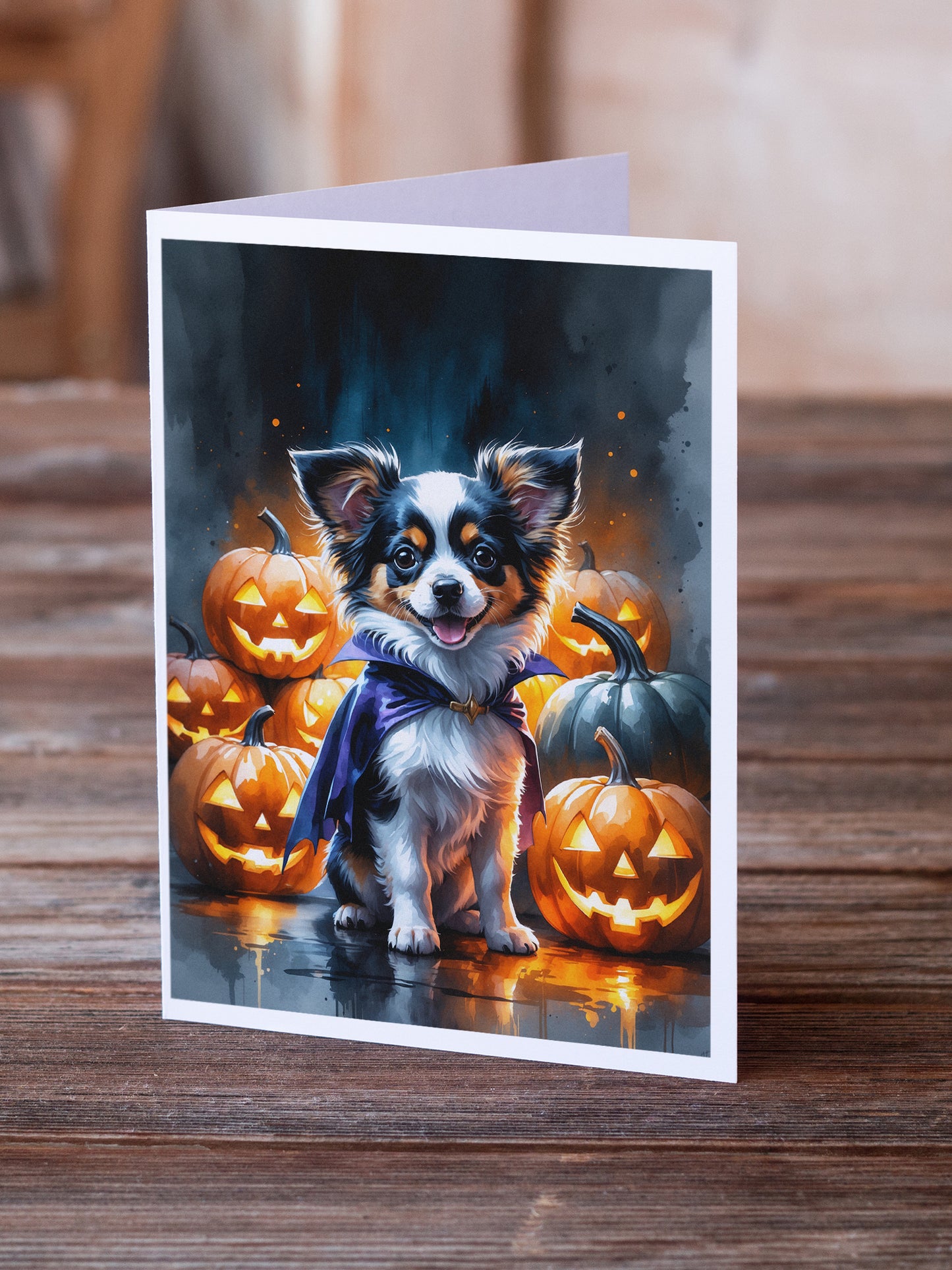 Tricolor Papillon Puppy Halloween Greeting Cards Pack of 8