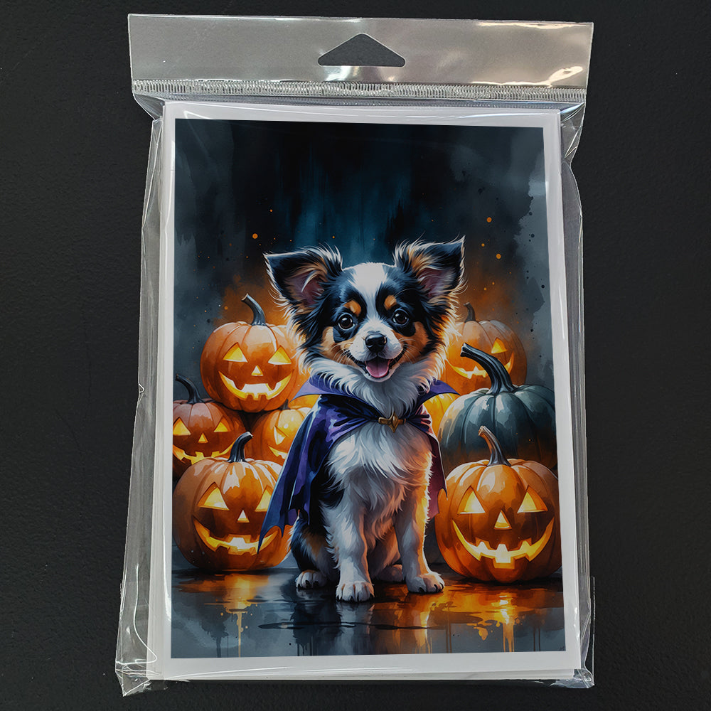 Tricolor Papillon Puppy Halloween Greeting Cards Pack of 8