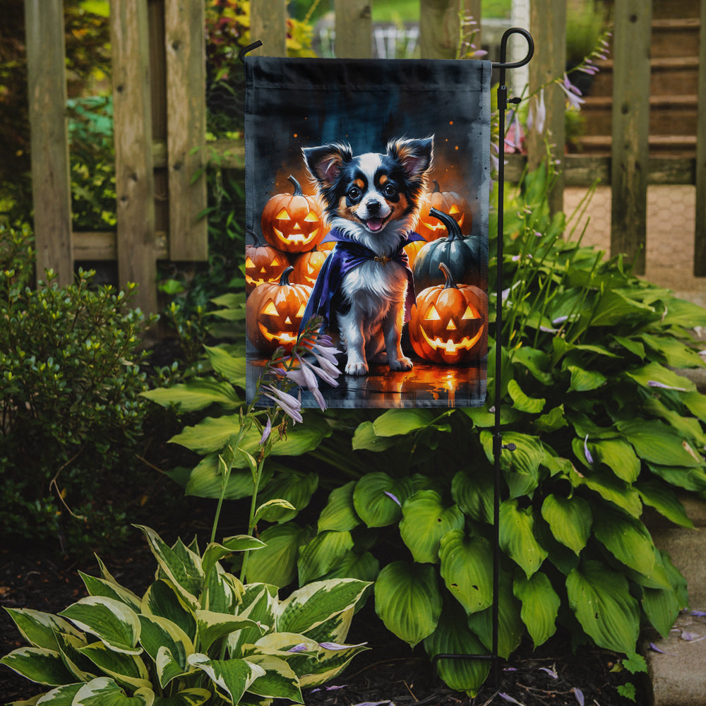 Tricolor Papillon Puppy Halloween Garden Flag