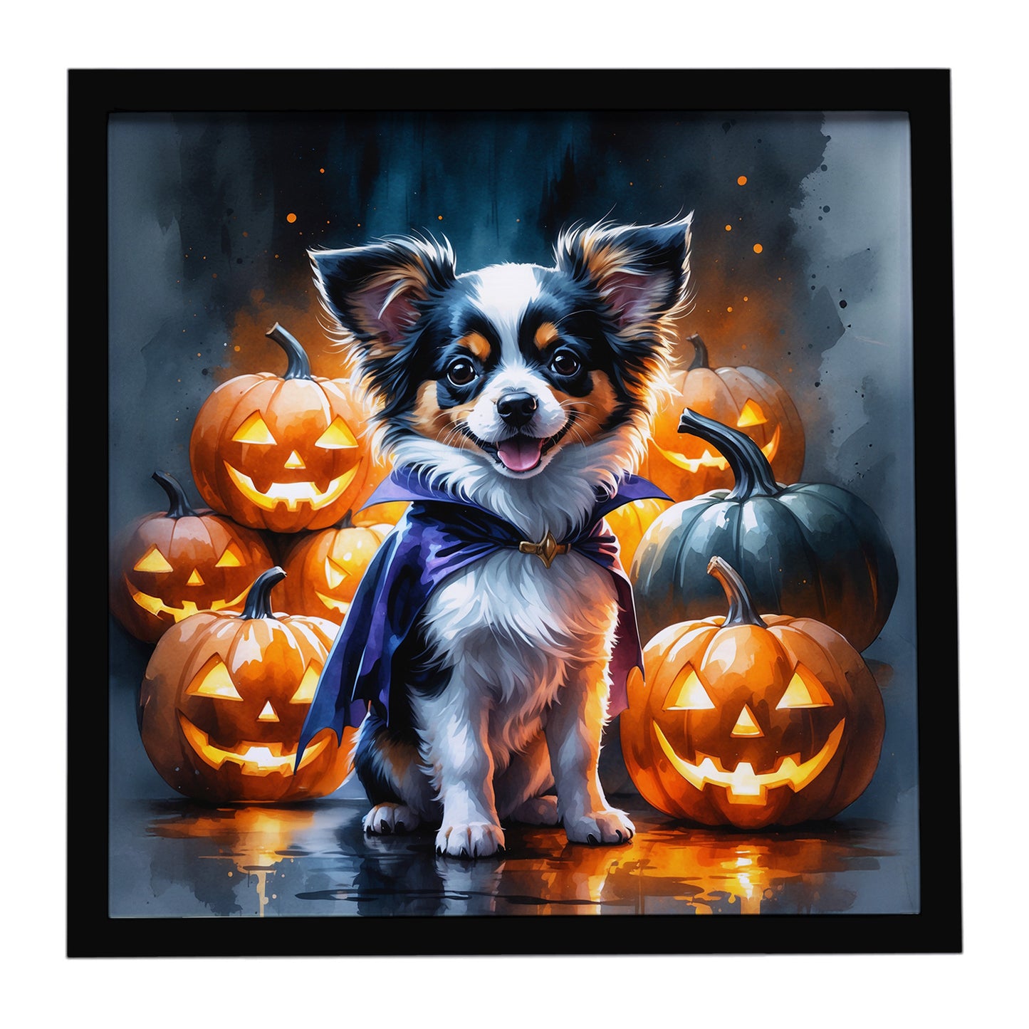Buy this Tricolor Papillon Puppy Halloween Framed Metal Print