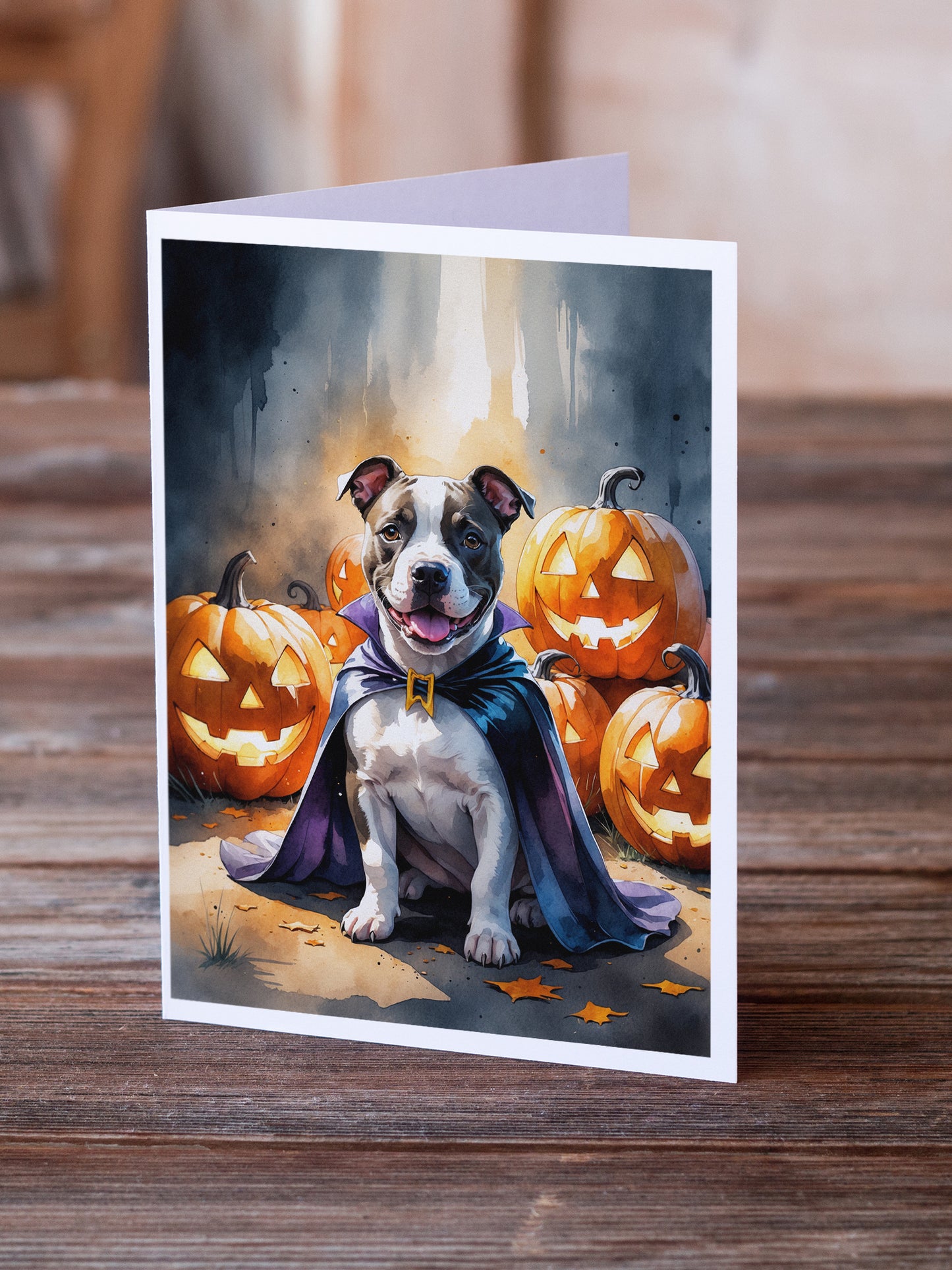 Pit Bull Terrier Puppy Halloween Greeting Cards Pack of 8