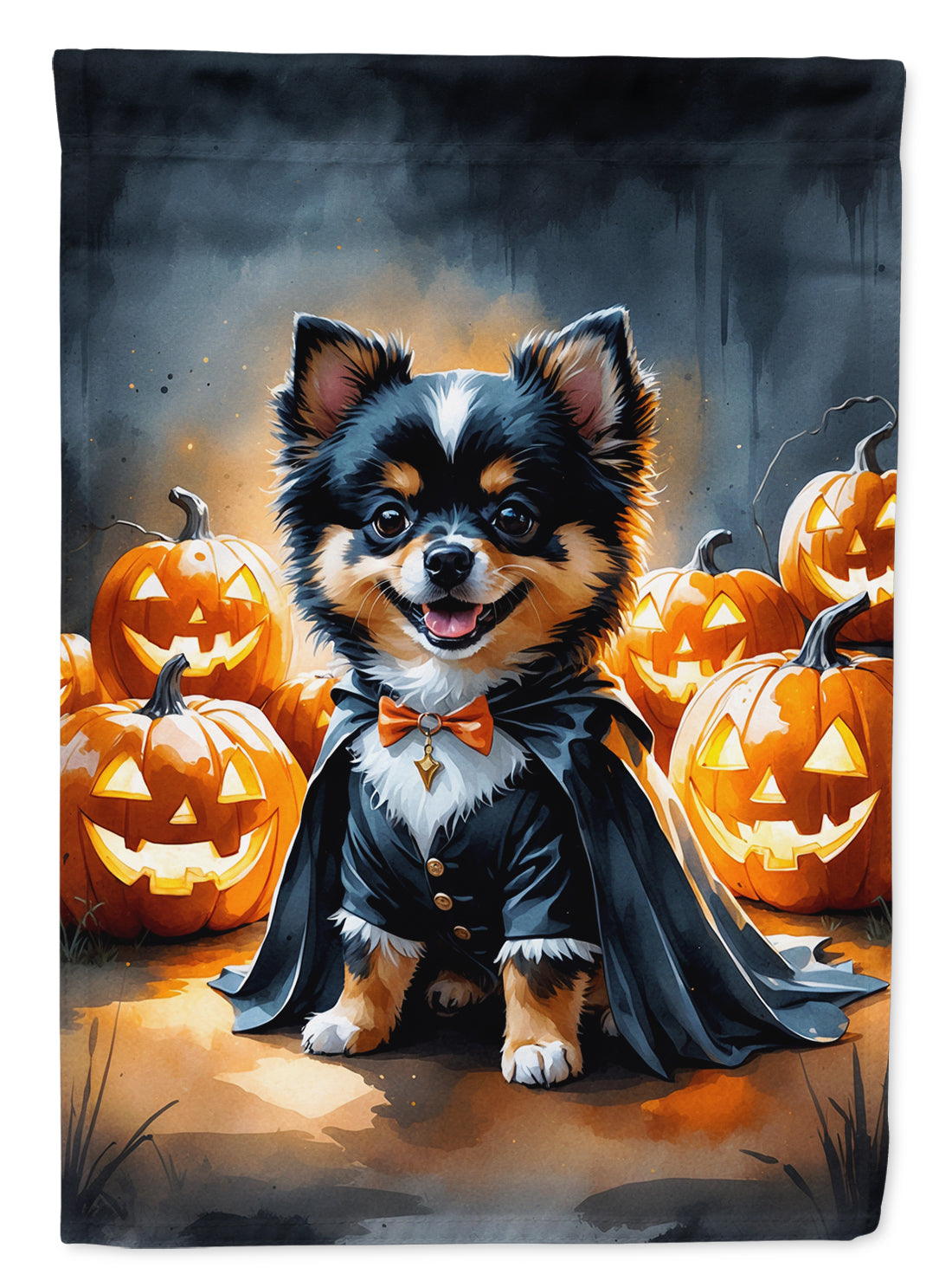 Buy this Balck and Tan Pomeranian Puppy Halloween House Flag
