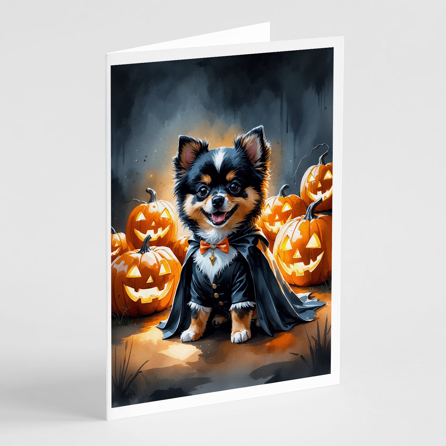 Buy this Balck and Tan Pomeranian Puppy Halloween Greeting Cards Pack of 8