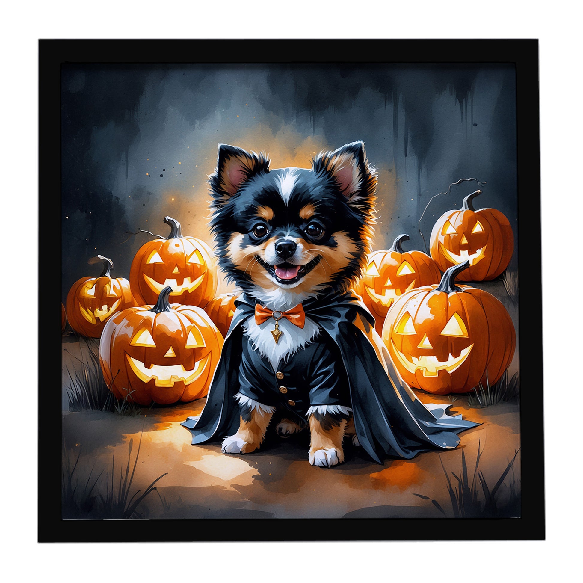 Buy this Balck and Tan Pomeranian Puppy Halloween Framed Metal Print