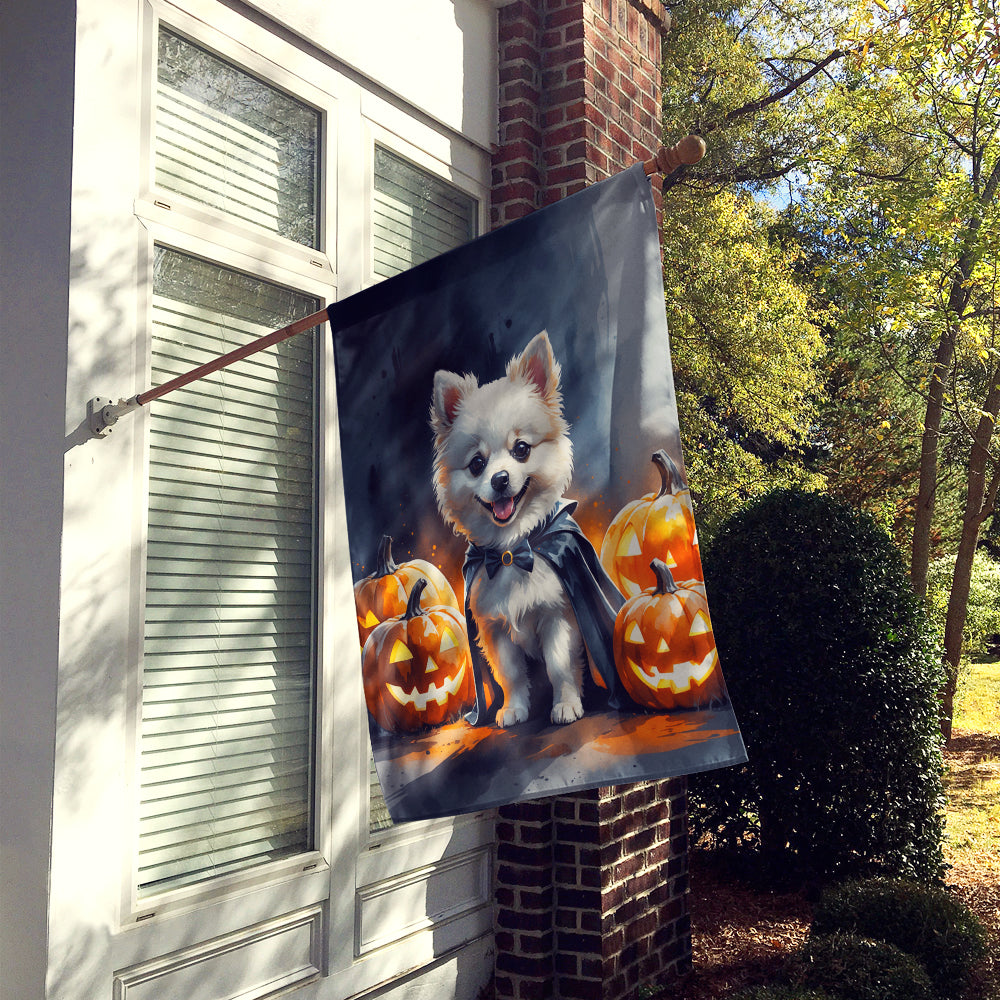 White Pomeranian Puppy Halloween House Flag
