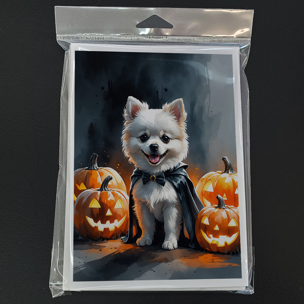 White Pomeranian Puppy Halloween Greeting Cards Pack of 8