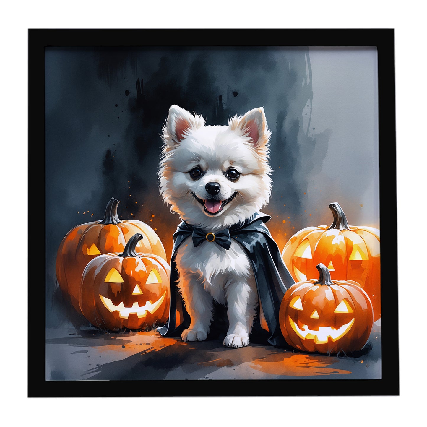 Buy this White Pomeranian Puppy Halloween Framed Metal Print