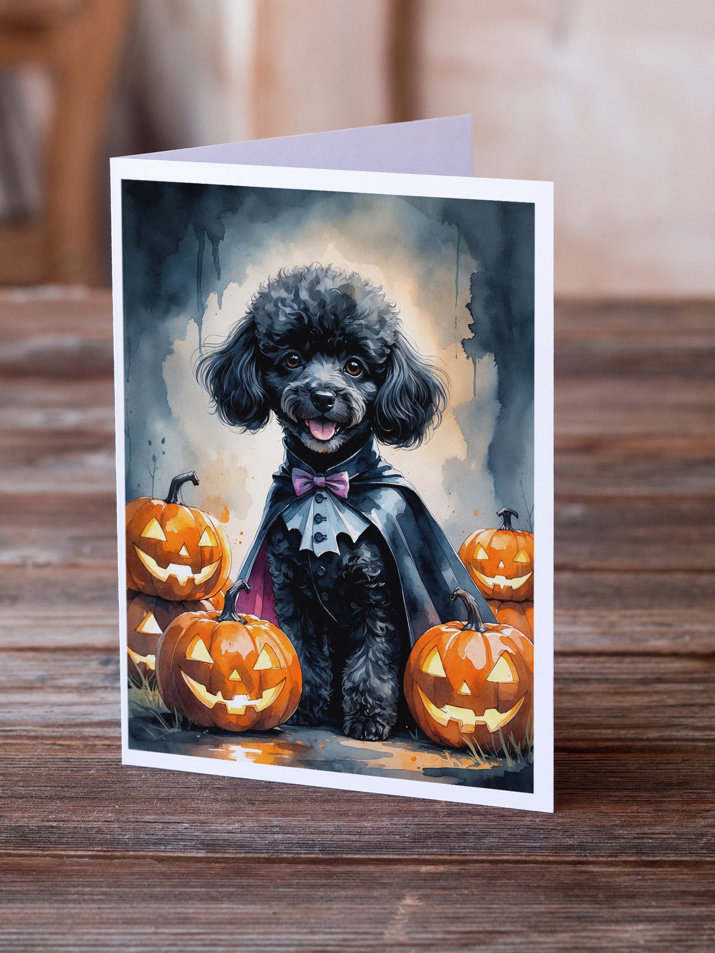 Black Poodle Puppy Halloween Greeting Cards Pack of 8