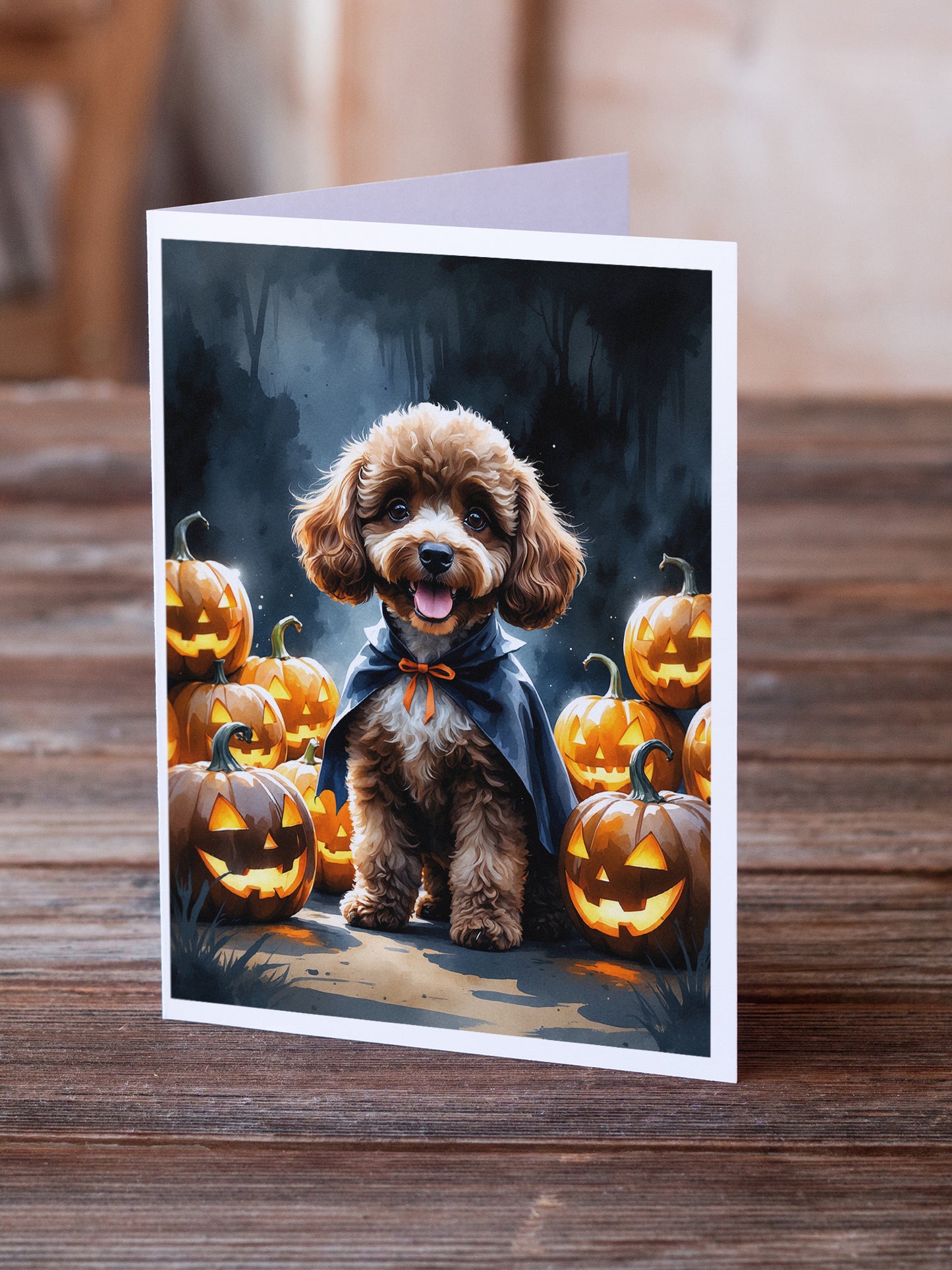 Chocolate Poodle Puppy Halloween Greeting Cards Pack of 8