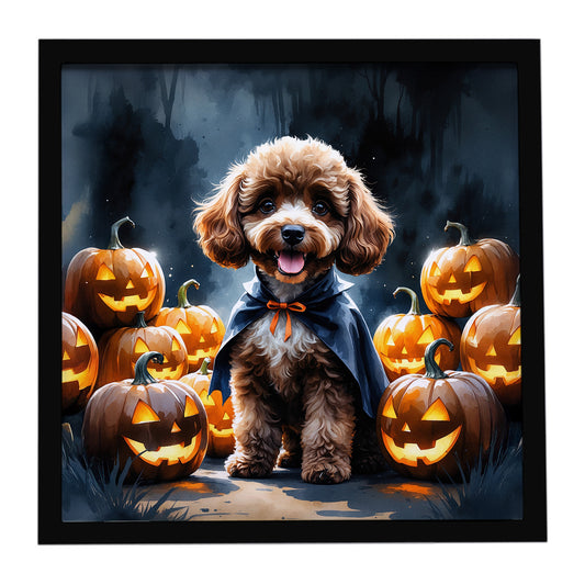 Buy this Chocolate Poodle Puppy Halloween Framed Metal Print