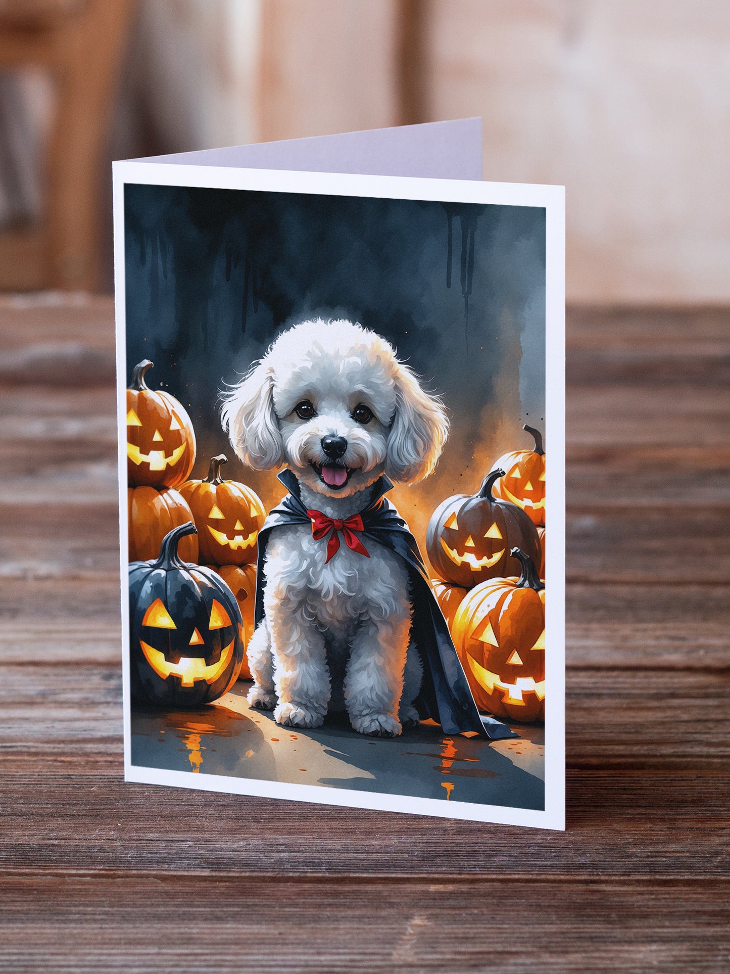White Poodle Puppy Halloween Greeting Cards Pack of 8