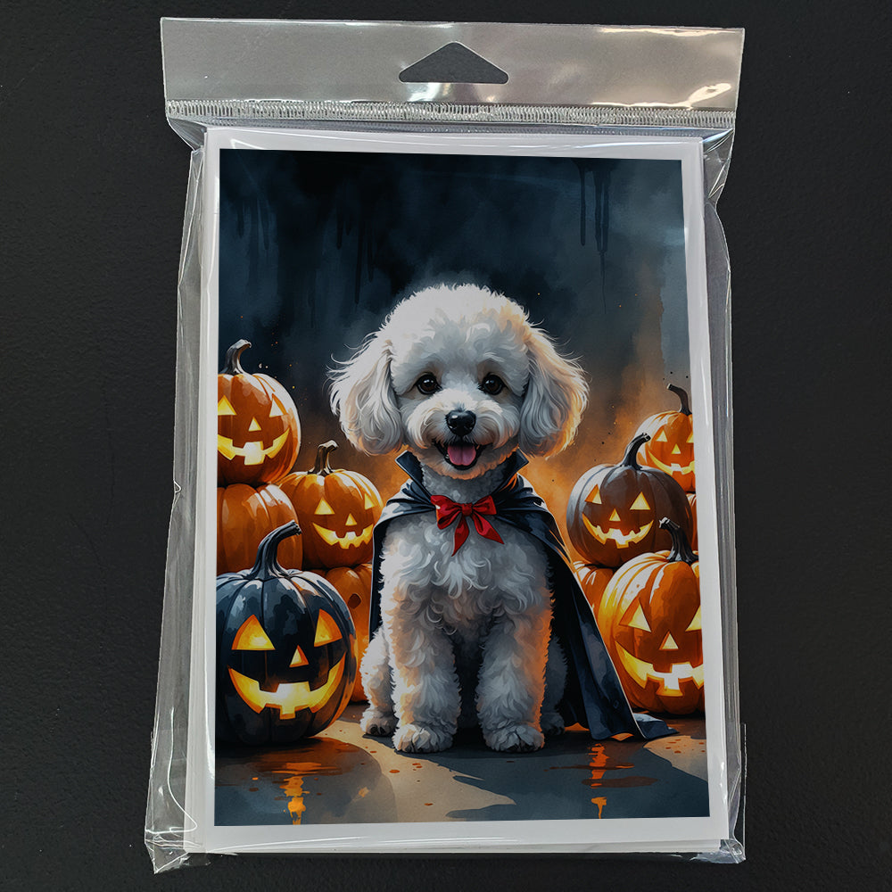 White Poodle Puppy Halloween Greeting Cards Pack of 8