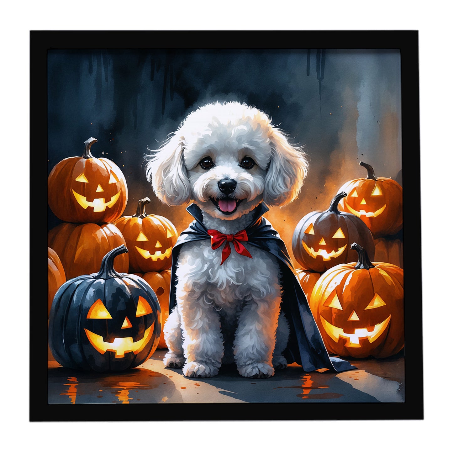 Buy this White Poodle Puppy Halloween Framed Metal Print