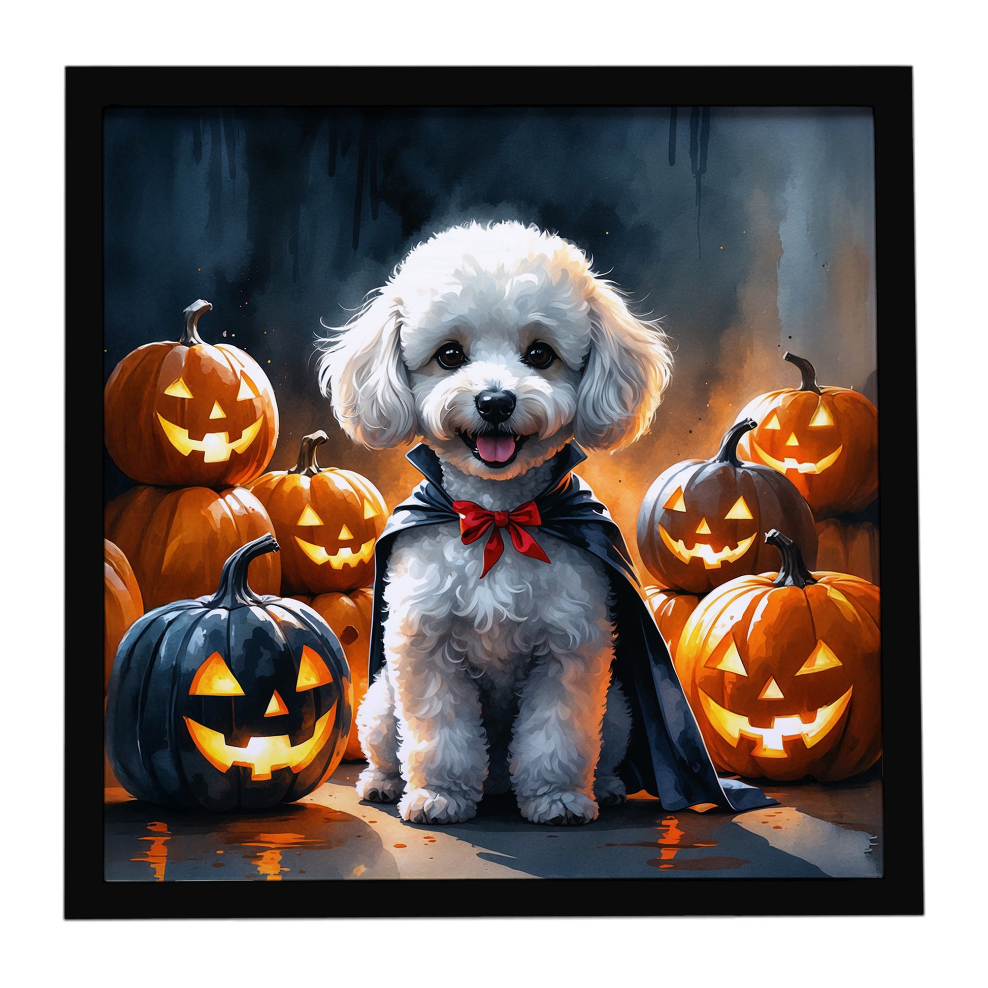Buy this White Poodle Puppy Halloween Framed Metal Print