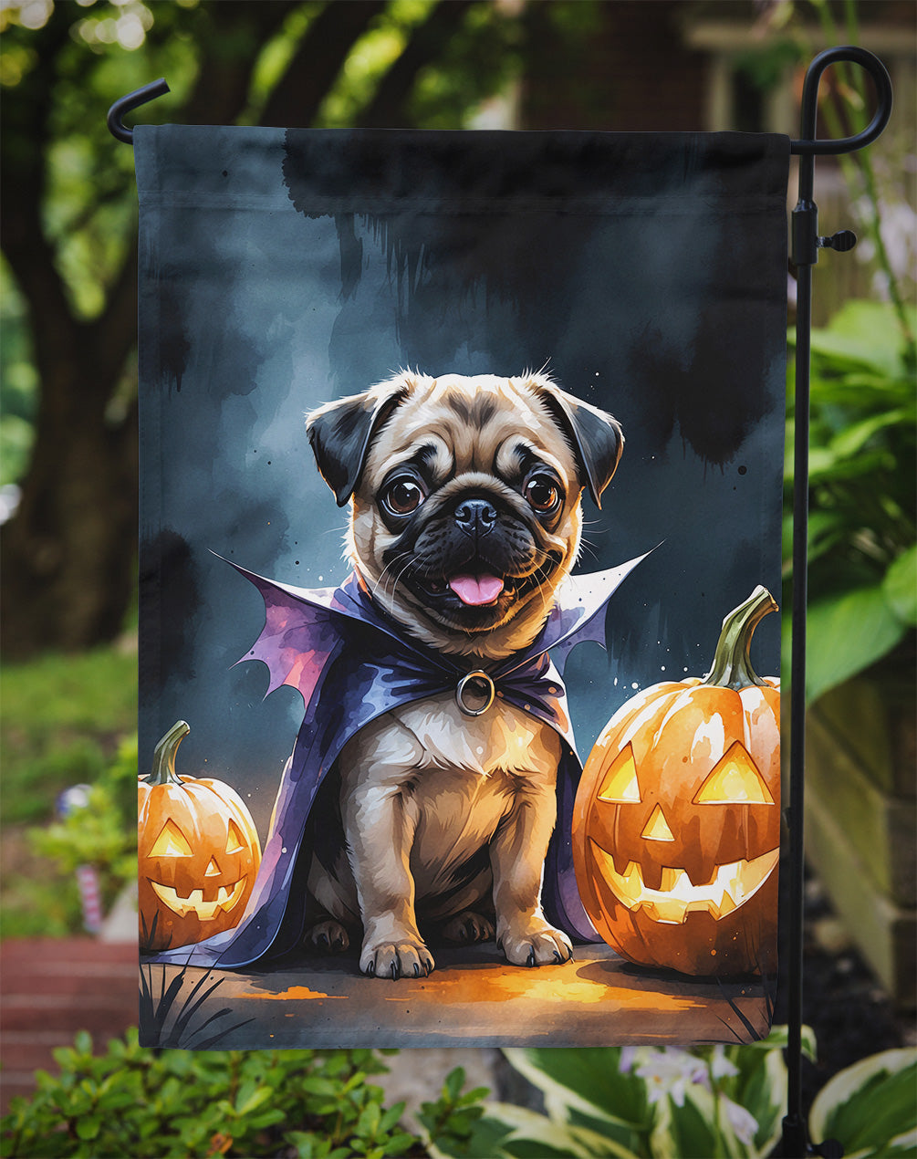 Pug Puppy Halloween Garden Flag
