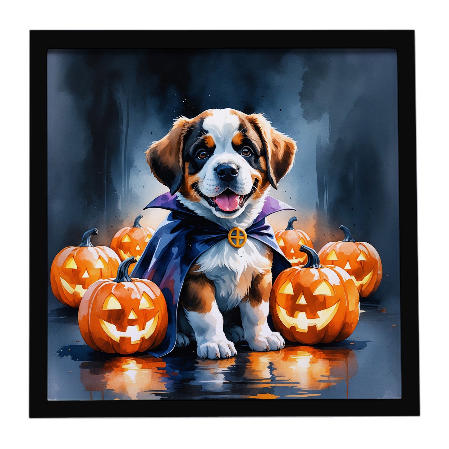 Buy this Saint Bernard Puppy Halloween Framed Metal Print