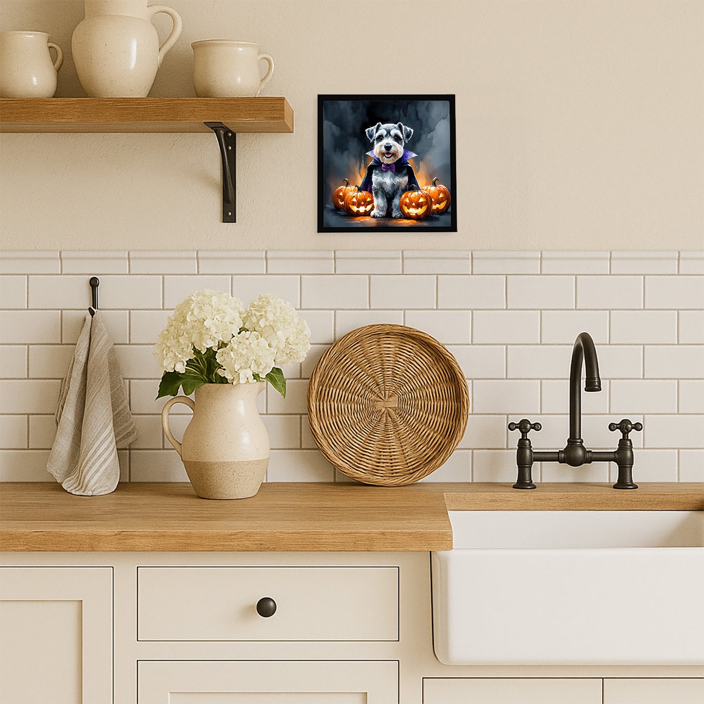 Schnauzer Puppy Halloween Framed Metal Print