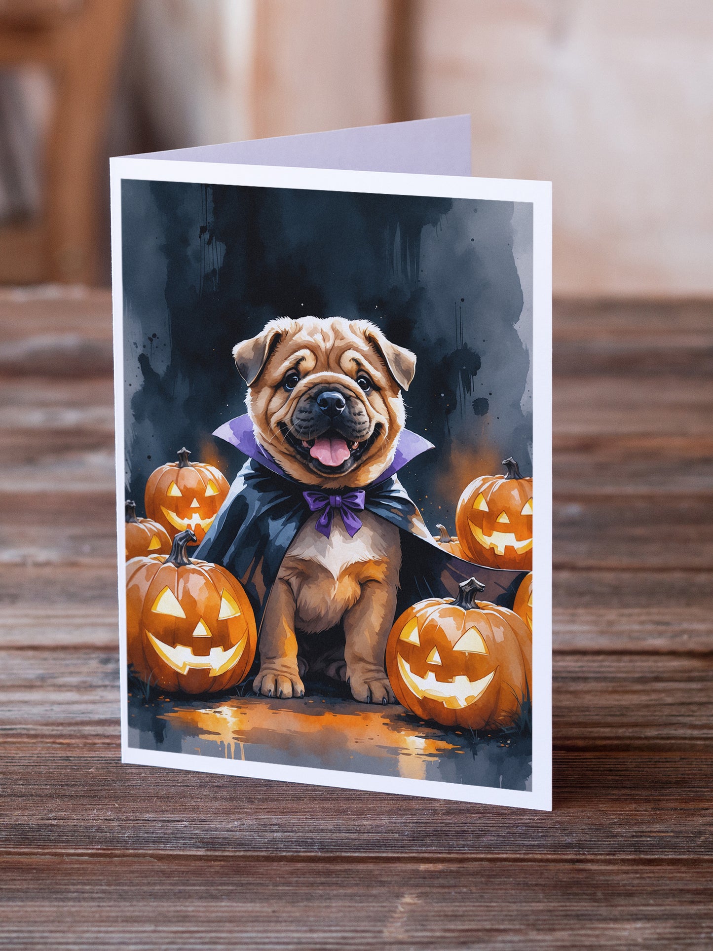 Shar Pei Puppy Halloween Greeting Cards Pack of 8