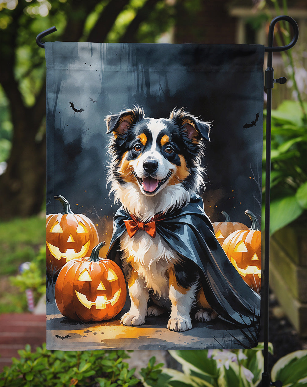 Sheltie Puppy Halloween Garden Flag