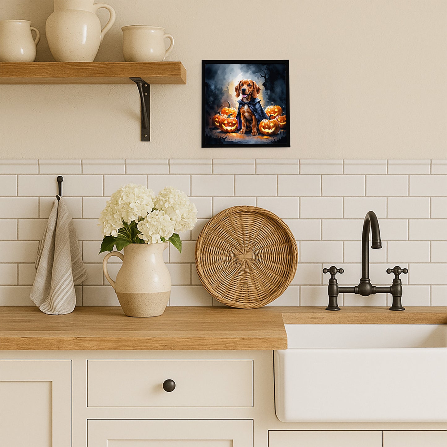 Vizsla Puppy Halloween Framed Metal Print