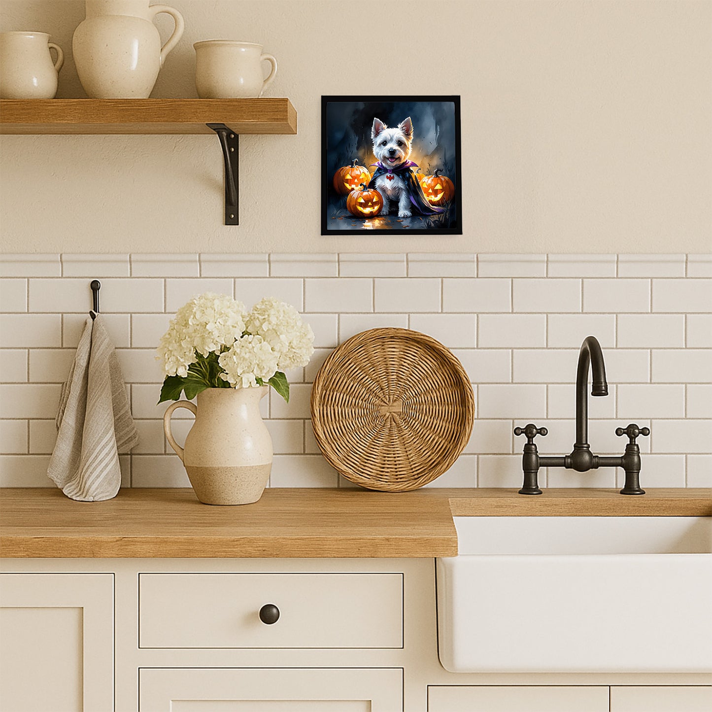 Westie Spaniel Puppy Halloween Framed Metal Print
