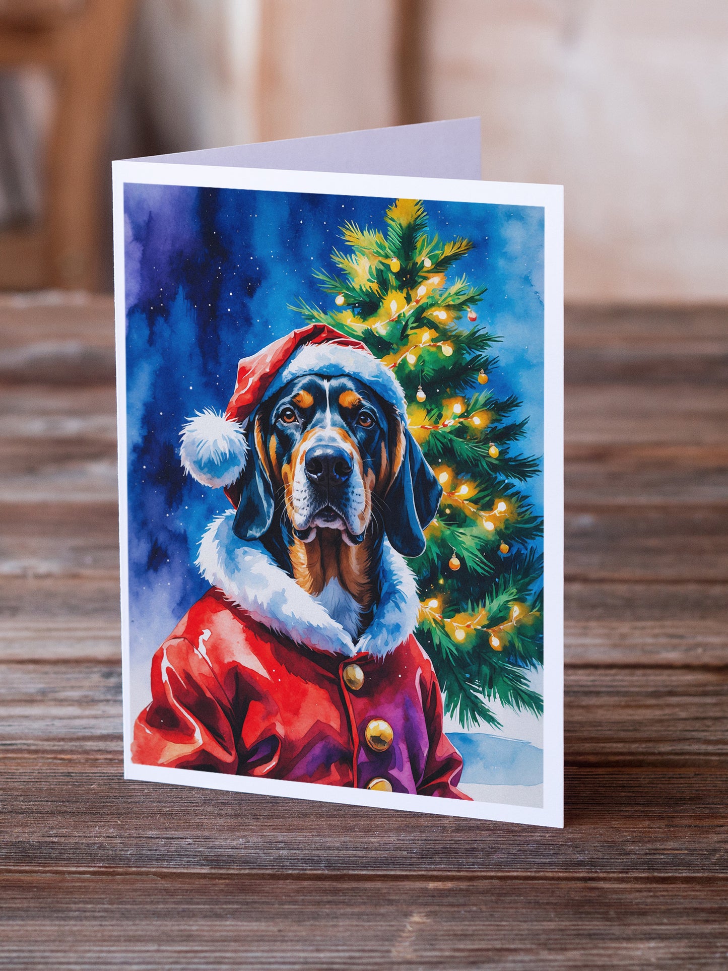 Bluetick Coonhound Christmas Greeting Cards Pack of 8