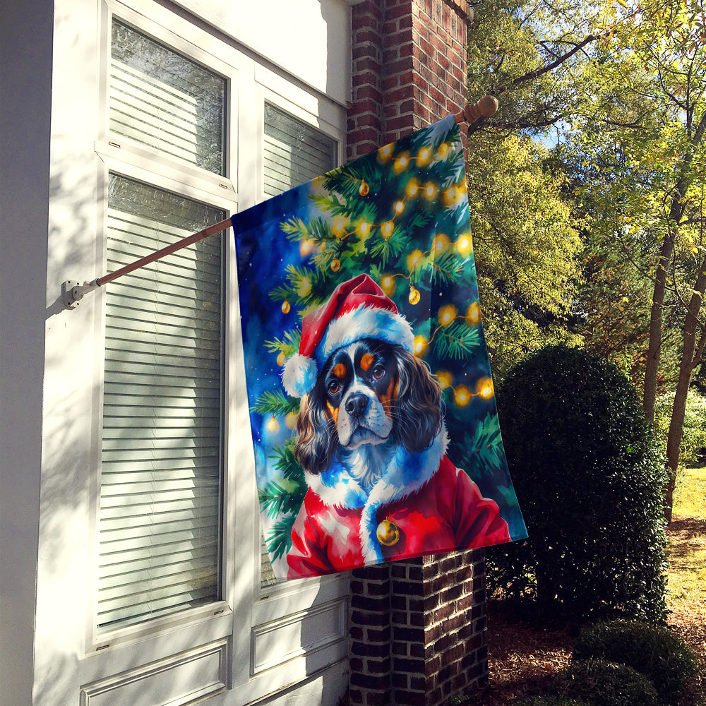 Tricolor Cavalier Spaniel Christmas House Flag