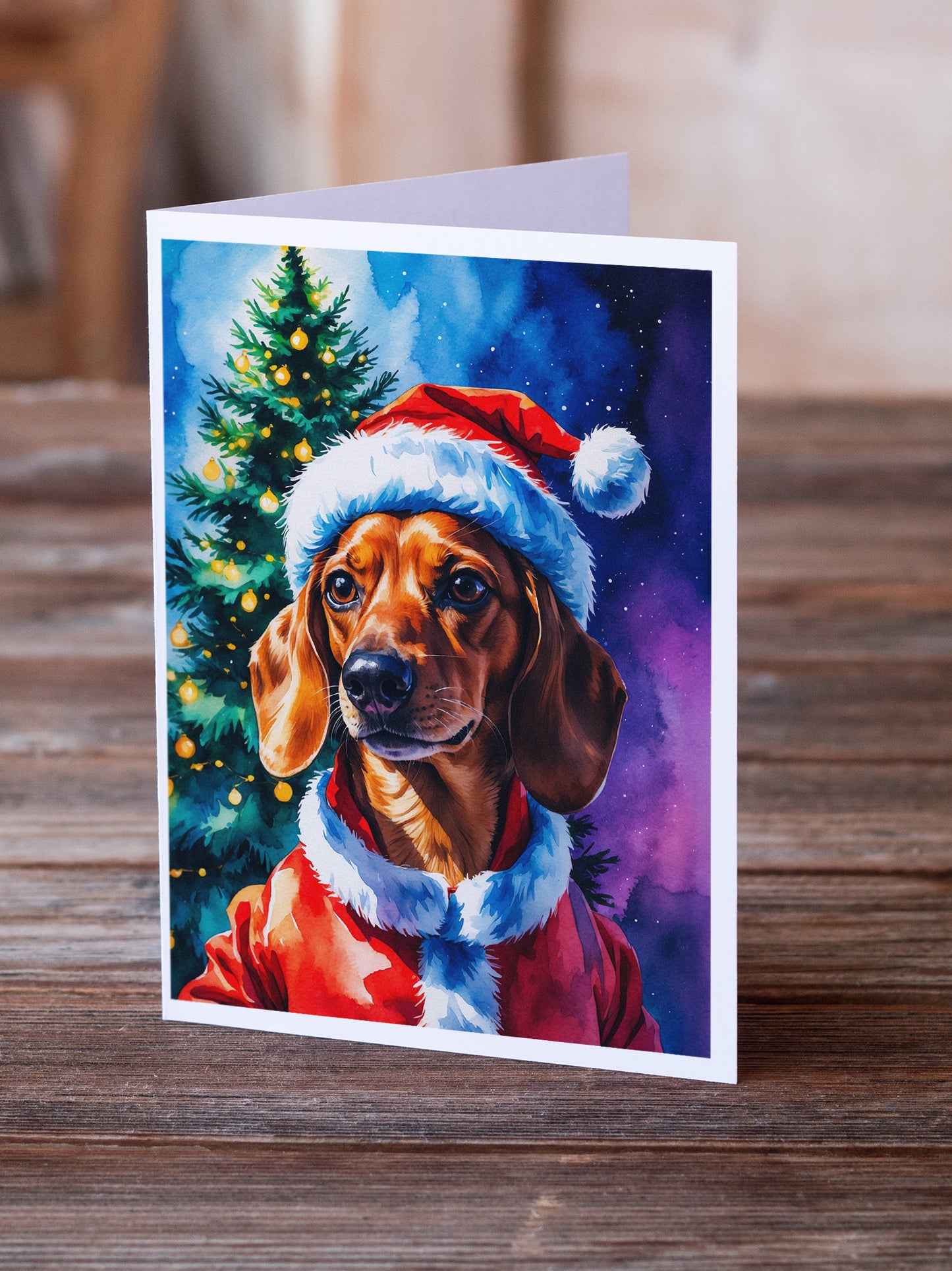 Red Dachshund Christmas Greeting Cards Pack of 8