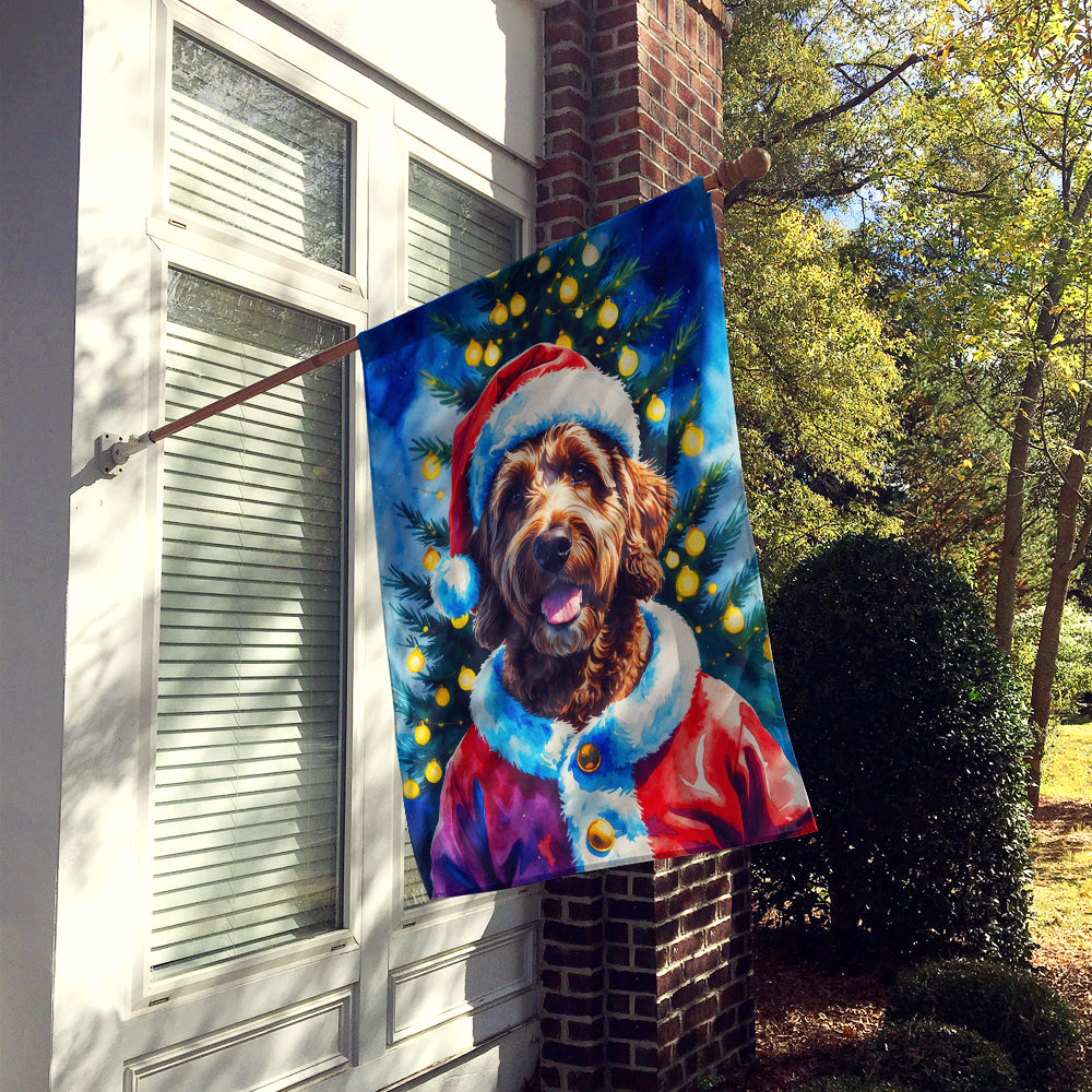 Chocolate Labradoodle Christmas House Flag