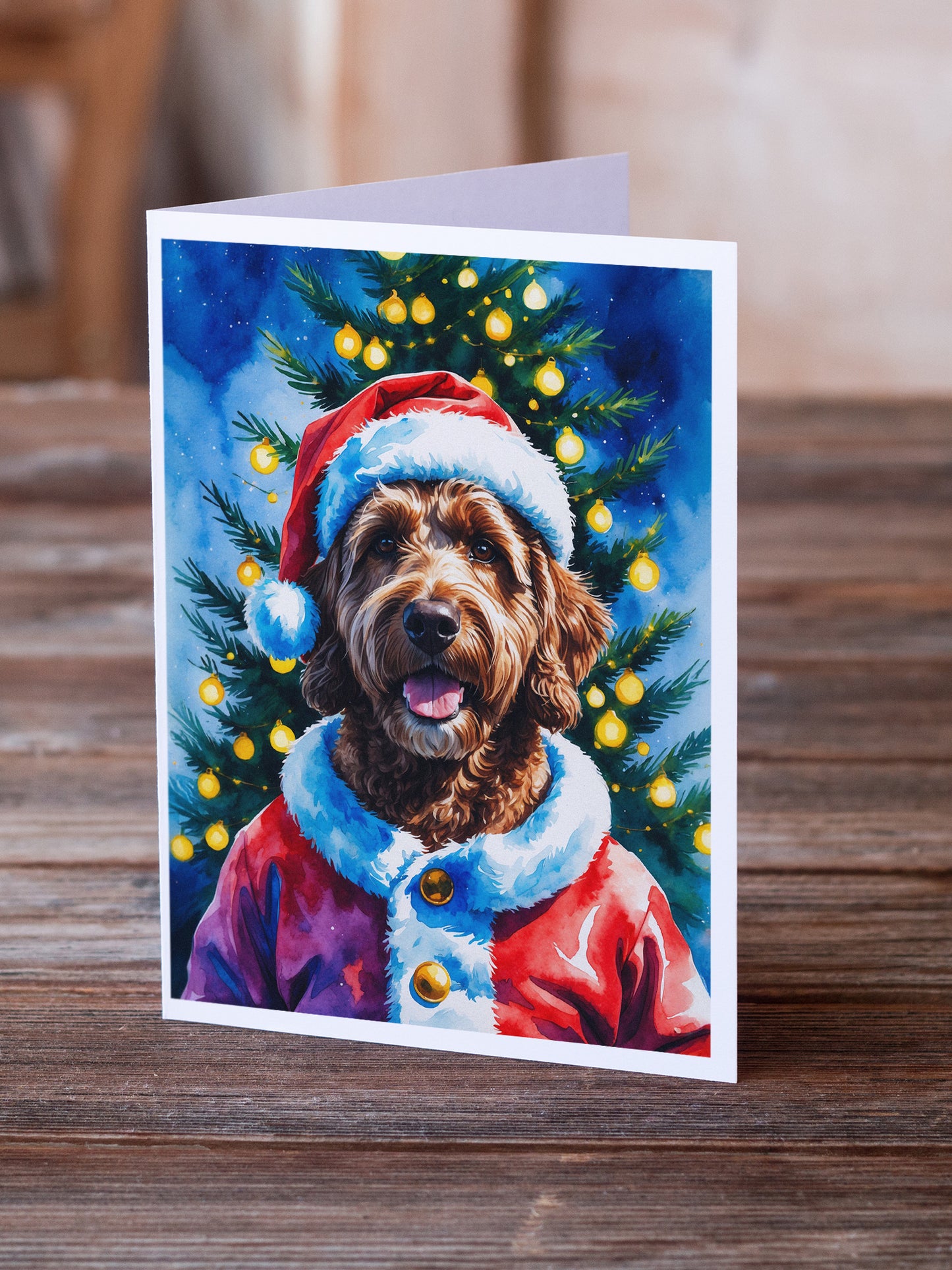 Chocolate Labradoodle Christmas Greeting Cards Pack of 8