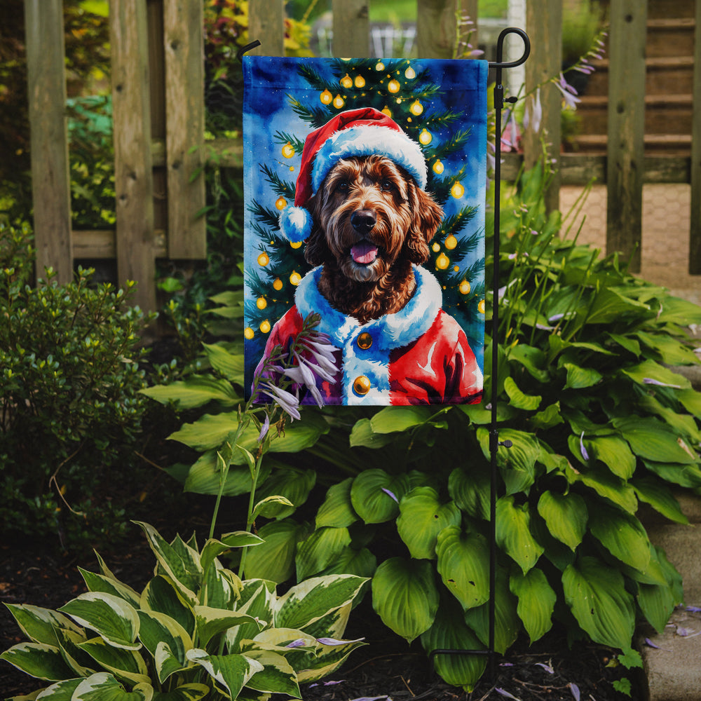 Chocolate Labradoodle Christmas Garden Flag